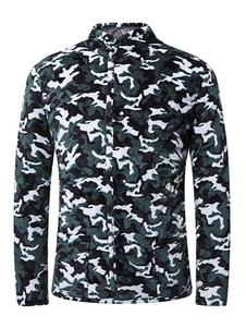 Manteau matelassé Camo hommes Stand col manches longues avant bouton manteau d’hiver