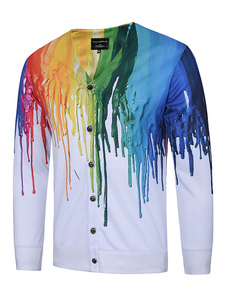 Veste blanche manches longues V cou hommes imprimé Cardigan