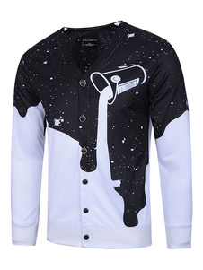 Coton Sweatshirt deux ton V cou manches longues hommes imprimé Slim Fit Sweatshirt occasionnel