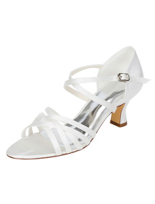 Chaussures de mariée Ivoire soie talon évasé Criss Cross bouclée sandales de mariage