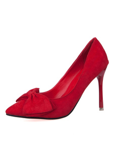 Bout pointu talons hauts rouge s’inclina Slip On Stiletto talon pompes pour les femmes