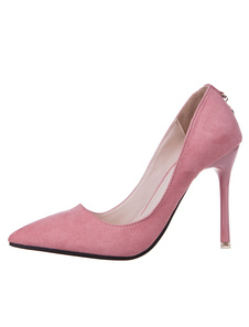 Slip bout pointu talons hauts rose Nubuck féminines sur les pompes talon aiguille