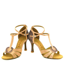 Salle de bal abricot chaussures paillettes T-Type Bandage cheville Strap chaussures de danse de Sati