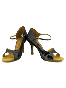 Salle de bal noir chaussures Glitter Stiletto talon bouclée, chaussures de danse sur mesure