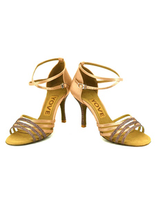 Salle de bal en soie chaussures haut talon cheville paillettes sangle sur mesure chaussures de danse