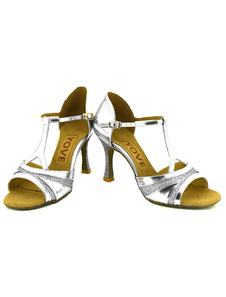 Attrayantes chaussures de latine en PU à talons aigus T-bracelet unicolore et bout ouvert