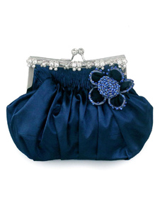 Sacs de soirée nuptiale ruché mariage pochette fleur perlée bleue Kiss Lock sac à main