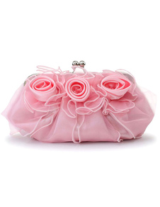 Pochette soirée Rose Rose fleurs Ruffle Kiss Lock mariée sac à main de mariage