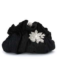 Sacs fleurs perlés plissé sac à main mariée pochette de soirée de mariage noir