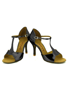 Belles chaussures de danse latine en PU à talons aigus T-bracelet unicolore et bout ouvert