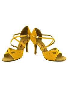 Pratiques chaussures de danse latine en nubuck à talons aigus courroie ajustable unicolore et bout o