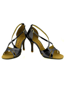 Pratiques chaussures de danse latine en PU à talons aigus courroie ajustable unicolore et bout ouver