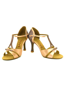 Belles chaussures de danse latine en satin à talons aigus courroie ajustable et bout ouvert