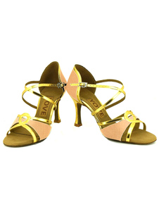 Salle de bal satin chaussures bicolore talon aiguille Criss Cross bouclée, chaussures de danse sur m