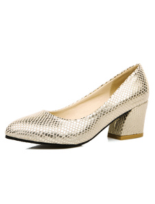 Slip bout pointu talons or féminin sur pompes talon Chunky