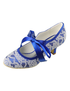Chaussures de mariée Vintage chaton talon dentelle Chaussures de mariée bleu Mary Jane chaussures av