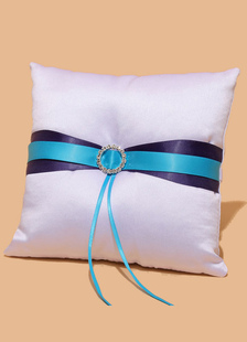 Bague de mariage oreiller bleu perlé Sash Satin anneau porteur oreiller