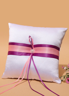 Bague de mariage oreiller Violet perlé ruban Sash Satin anneau porteur oreiller