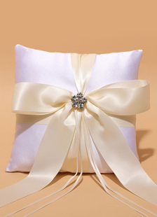 Anneaux strass Ivoire Satin rubans Bow mariage oreiller d’anneau porteur