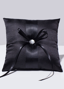 Oreiller d’anneau porteur oreiller strass noir perlé Satin mariage avec rubans Bow
