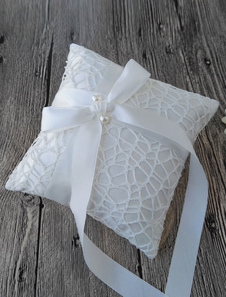 Oreiller d’anneau porteur oreiller Ivoire perles rubans Bow mariage