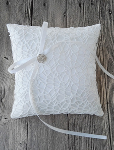 Oreiller d’anneau porteur oreiller strass Satin Ivoire mariage avec ruban Bow