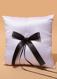 Bague de mariage oreiller ruban noir perlé Bow Satin anneau porteur oreiller