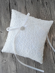 Oreiller d’anneau porteur oreiller Ivoire ruban frottées de mariée Satin