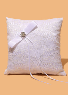 Anneau porteur oreiller strass blanc Satin Ribbon Bow Detail mariage oreiller