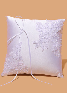 Anneau porteur oreiller Satin dentelle blanche détail mariage oreiller avec ruban Bow