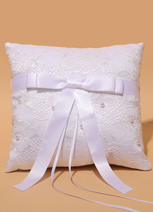 Anneau porteur oreiller blanc Satin ruban perlé nacré Bow mariage oreiller
