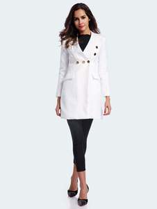 Manteau blanc V Manche 3/4 longueur manches Slim Fit veste des femmes avec boutons