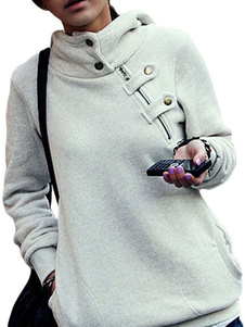 Long Sleeve Hoodie féminin blanc boutons Pullover Sweatshirt