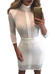 Robe Bodycon blanche col 3/4 longueur manches Slim Fit robe courte