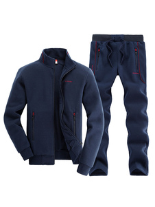 Sport bleu fonction fermeture éclair vers le haut doublé Sweatshirt et la sueur Slim Fit hiver survê