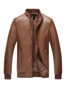 Veste marron doublée à capuche hommes place PU cuir Windbreaker Jacket