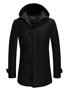 Manteau à capuchon laine Blend mi-longs fermoir verrou hiver veston Trench Coat homme noir