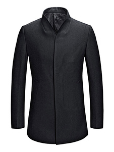 Manteau gris laine Blend hommes Stand collier manteau d’hiver