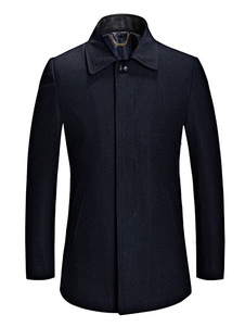 Manteau d’hiver moyenne masculine Trench Coat noir en laine Blend