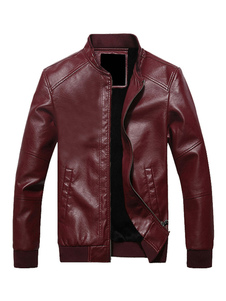Windbreaker Jacket fermeture éclair masculine vers le haut de poche doublée PU cuir Fashion Jacket