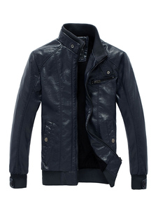 Zipper PU noir en cuir veste masculine Up Stand collier manteau d’hiver