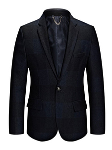 Blazer noir veste laine Blend un bouton homme Outwear Slim Fit avec poches de contraste