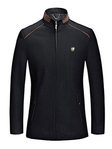 Manteau noir laine Blend Stand collier fermeture éclair hommes vers le haut de manteau d’hiver