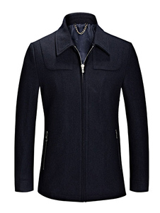 Deep Blue Coat laine Blend col Turndown Zipper Up manteau d’hiver pour les hommes