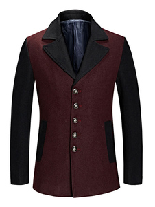 Manteau kaki laine Blend manteau d’hiver col Turndown bouton avant mi-longs hommes Outwear