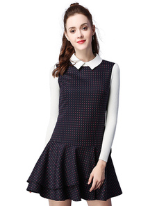 Magnétique robe skater en lycra spandex violet à pois convenable Sans ornement. colet revers