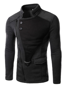 Gris hommes veste Stand col fermeture éclair Oblique irrégulière Veste Blouson et manteau