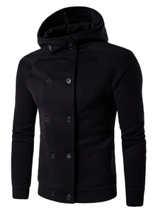 Black Hooded Sweatshirt manches longues Double Breasted Slim Fit coton pull