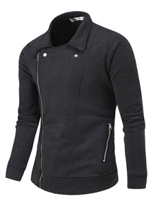 Veste noire col Turndown manches longues Zip hommes Up coton Jacket