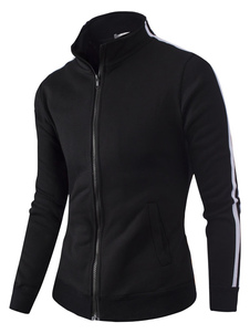 Stand col manches longues fermeture éclair piste noire veste masculine coton Jacket